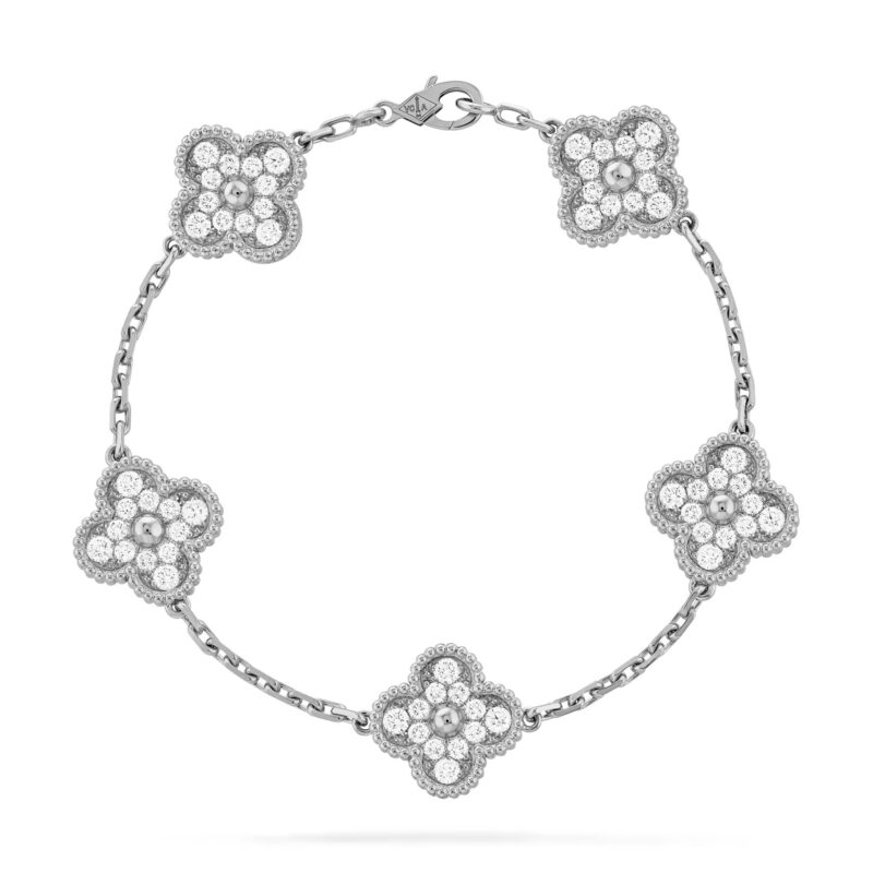 Lắc tay VCA Vintage Alhambra bracelet, 5 motifs full kim