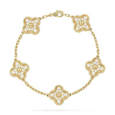 Lắc tay VCA Vintage Alhambra bracelet, 5 motifs full kim